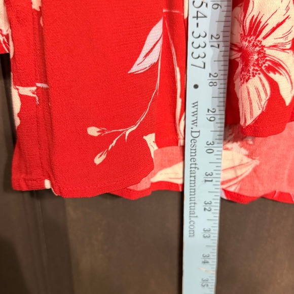 Free People Red Floral V Neck Long Sleeve Babydoll Tunic Top or Dress XS - Picture 2 of 7